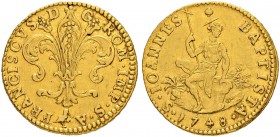 ITALIEN
Florenz
Francesco II. di Lorena, 1737-1765. Ruspone 1748. 10.44 g. MIR 35/2. Fr. 331. Gutes sehr schön / Good very fine.