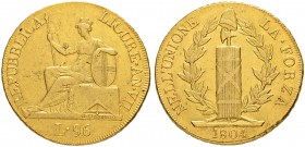 ITALIEN
Genua
Repubblica Liguria, 1798-1805. 96 Lire 1804. 25.11 g. MIR 375/4. Schl. 347. Fr. 448. Sehr schön / Very fine.