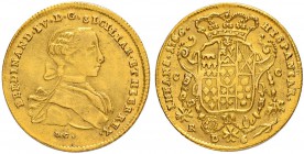 ITALIEN
Neapel / Sizilien
Ferdinando IV. (I.), 1759-1825. 6 Ducati 1766, Napoli. 8.82 g. MIR 352/13. Schl. 459. Fr. 846a. Sehr schön-vorzüglich / Ve...