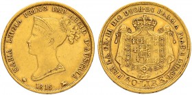 ITALIEN
Parma
Maria Luigia d'Austria, 1815-1847. 40 Lire 1815, Milano. 12.86 g. MIR 1091/1. Schl. 431. Fr. 933. Sehr schön / Very fine.