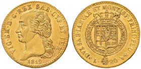 ITALIEN
Savoyen / Sardinien
Vittorio Emanuele I, 1802-1821. 20 Lire 1819, Torino. 6.45 g. Nomisma 511. Schl. 130. Fr. 1129. Selten / Rare. Überdurch...