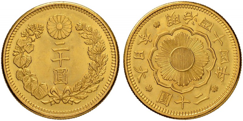 JAPAN
Mutsuhito, 1867-1912. 20 Yen Jahr 44 (1911), Osaka. 16.68 g. KM Y34. Fr. ...