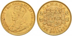 KANADA
George V. 1910-1936. 10 Dollars 1912, Ottawa. 16.68 g. Schl. 850. Fr. 3. Fast vorzüglich / About extremely fine.