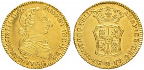 KOLUMBIEN
Carlos III. 1759-1788. 2 Escudos 1768, JV-Nuevo Reino. 6.77 g. Cayon 12415. Fr. 33. Gutes vorzüglich / Good extremely fine.