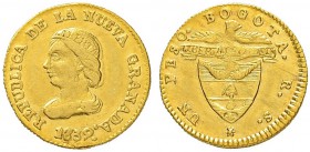 KOLUMBIEN
Republik Nueva Granada, 1837-1859. 1 Peso 1839, RS-Bogota. 1.68 g. KM 93. Fr. 77. Sehr schön-vorzüglich / Very fine-extremely fine.