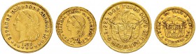 KOLUMBIEN
Vereinigte Staaten von Kolumbien, 1862-1886. 2 Pesos 1871, Medellin. 1 Peso 1872, Medellin. KM A154, 156. Fr. 106, 107. Sehr schön / Very f...