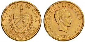 KUBA
Republik
4 Pesos 1916. 6.68 g. Fb. 5. Fast FDC / About uncirculated.