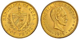 KUBA
Republik
2 Pesos 1916. 3.33 g. Fb. 6. Fast FDC / About uncirculated.