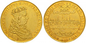 LETTLAND
Riga, Stadt
Karl X. Gustav von Schweden, 1654-1660. 5 Dukaten 1645 (1654). Auf seine Krönung zum schwedischen König. Stempel von Sebastian ...