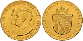 LIECHTENSTEIN
Franz Josef II. 1938-1989. 100 Franken 1952. 32.32 g. Divo 131. HMZ 2-1385a. Fr. 19. FDC / Uncirculated.
