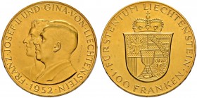 LIECHTENSTEIN
Franz Josef II. 1938-1989. 100 Franken 1952. 32.27 g. Divo 131. HMZ 2-1385a. Fr. 19. FDC / Uncirculated.
