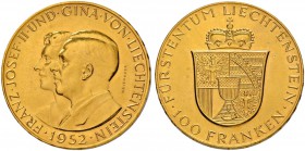 LIECHTENSTEIN
Franz Josef II. 1938-1989. 100 Franken 1952. 32.30 g. Divo 131. HMZ 2-1385a. Fr. 19. FDC / Uncirculated.