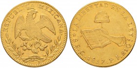 MEXIKO
Republik, 1823-1864. 8 Escudos 1857, PF-Guanajuata. 27.38 g. KM 383.7. Fr. 72. Vorzüglich / Extremely fine.