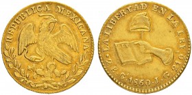 MEXIKO
Republik, 1823-1864. 2 Escudos 1860, JG-Guadalajara. 6.73 g. KM 383.9. Fr. 43. Selten / Rare. Sehr schön / Very fine.