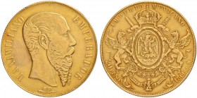MEXIKO
Maximilian I. 1864-1867. 20 Pesos 1866, Mexico City. 33.71 g. KM 389. Fr. 62. Kratzer und Randfehler / Scratches and rim nicks. Sehr schön / V...