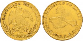 MEXIKO
Republik. 8 Escudos 1868, C-CE-Culiacan. 26.97 g. KM 383.2. Fr. 66. Sehr schön / Very fine.