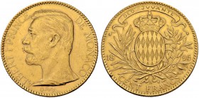 MONACO
Albert I. 1889-1922. 100 Francs 1895 A, Paris. 32.22 g. Schl. 10. Fb. 13. Gutes vorzüglich / Good extremely fine.