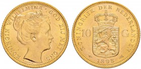 NIEDERLANDE
Königreich der Niederlande
Wilhelmina 1890-1948. 10 Gulden 1898, Utrecht. Krönlein-Typ. 6.71 g. Schulman 744. Schl. 165. Fr. 348. Vorzüg...