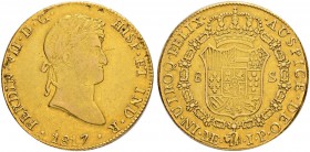 PERU
Fernando VII. 1808-1824. 8 Escudos 1817, JP-Lima. 27.02 g. Cayon 16466. Fr. 54. Sehr schön / Very fine.