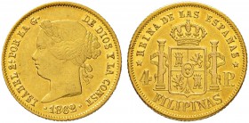 PHILIPPINEN
Isabella II. 1833-1868. 4 Pesos 1862, Manila. 6.69 g. Schl. 2. Fr. 1. Sehr schön-vorzüglich / Very fine-extremely fine.