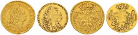 PORTUGAL
João V. 1706-1750. 1/2 Escudo 1732, Lissabon. Dazu: Maria I. und Pedro III. 1/2 Escudo 1778, Lissabon (Beschnitten / clipped). Gomes J5 42.1...