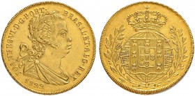PORTUGAL
João VI. 1799-1826. Meia Peca 1822, Lissabon. 7.16 g. Gomes J6 17.05. Schl. 28. Fr. 129. Selten. Nur 1400 Exemplare geprägt / Rare. Only 140...