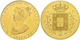 PORTUGAL
Maria II. 1834-1853. Peca 1835, Lissabon. 14.32 g. Gomes M2 11.01. Schl. 56. Fr. 141. Selten in dieser Erhaltung / Rare in this condition. V...