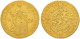 RDR / ÖSTERREICH
Maria Theresia, 1740-1780. Dukat 1756, Kremnitz. 3.44 g. Huszar 1652. Fr. 180. Sehr schön / Very fine.