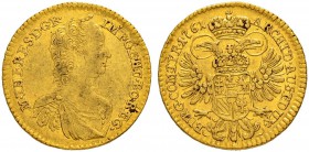 RDR / ÖSTERREICH
Maria Theresia, 1740-1780. Dukat 1761, Wien. 3.46 g. Herinek 97. Fr. 406. Sehr schön / Very fine.