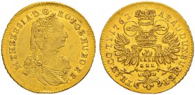 RDR / ÖSTERREICH
Maria Theresia, 1740-1780. Dukat 1763, Karlsburg. 3.48 g. Huszar 958. Resch 88. Fr. 543. Kleiner Schrötlingsfehler / Minor planchet ...