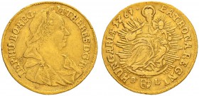 RDR / ÖSTERREICH
Maria Theresia, 1740-1780. Dukat 1769, Nagybanya. 3.45 g. Huszar 1660. Fr. 182. Fast sehr schön / About very fine.
