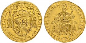 RDR / ÖSTERREICH
Salzburg, Erzbistum
Johann Ernst von Thun und Hohenstein, 1687-1709. Doppeldukat 1688. 6.36 g. Zöttl 2110. Probszt 1755. Fr. 831. F...
