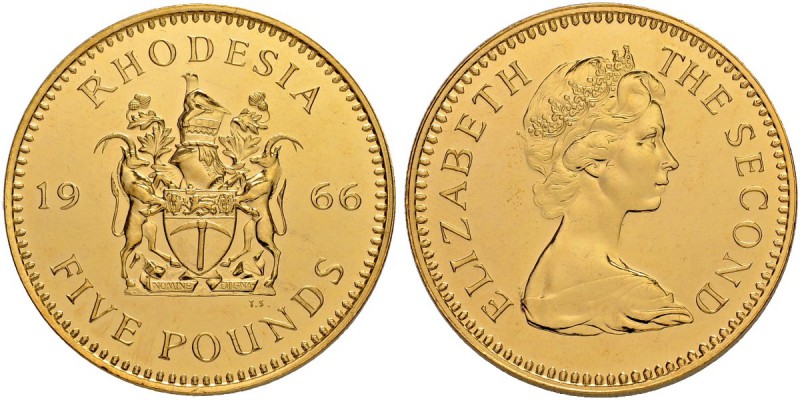 RHODESIEN
Elizabeth II. 1952-. 5 Pounds 1966. 39.94 g. KM 7. Fr. 1. Von poliert...