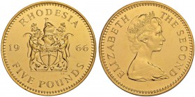 RHODESIEN
Elizabeth II. 1952-. 5 Pounds 1966. 39.94 g. KM 7. Fr. 1. Von polierten Stempeln / Proof. FDC / Uncirculated.