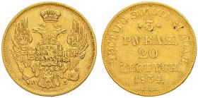 RUSSLAND
Nikolaus I. 1825-1855. 3 Rubel = 20 Zlotych 1834, St. Petersburg für Polen. 3.90 g. Bitkin 1075. Schl. 21 (Polen). Fr. 111 (Polen). Sehr sch...