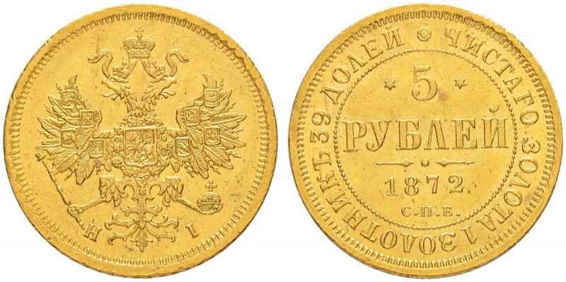 RUSSLAND
Alexander II. 1855-1881. 5 Rubel 1872, St. Petersburg. 6.55 g. Bitkin ...