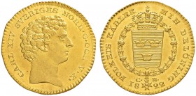 SCHWEDEN
Karl XIV. Johann, 1818-1844. Dukat 1822, Stockholm. 3.45 g. Ahlström 17a. Schl. 34. Fr. 84. Vorzüglich- FDC / Extremely fine-uncirculated.
