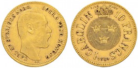 SCHWEDEN
Karl XV. 1859-1872. Carolin - 10 Francs 1869, Stockholm. 3.18 g. Ahlström 11. Schl. 101. Fr. 92. Sehr schön / Very fine.