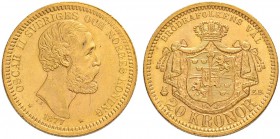 SCHWEDEN
Oscar II. 1872-1907. 20 Kronor 1877, Stockholm. 8.96 g. Schl. 115. Fr. 93. Fast vorzüglich / About extremely fine.