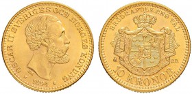SCHWEDEN
Oscar II. 1872-1907. 10 Kronor 1894, Stockholm. 4.48 g. Schl. 134. Fr. 94a. FDC / Uncirculated.
