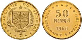 SENEGAL
Republik seit 1960. 50 Francs 1968. 8. Jahrestag der Unabhängigkeit. 16.02 g. KM 3. Fr. 2. Polierte Platte. FDC. / Choice Proof.