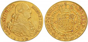 SPANIEN
Königreich
Carlos IV. 1788-1808. 4 Escudos 1792, MF-Madrid. 13.48 g. Cayon 14342. Fr. 294. Sehr schön-vorzüglich / Very fine-extremely fine....