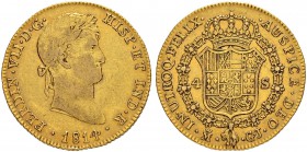 SPANIEN
Königreich
Fernando VII. 1808-1833. 4 Escudos 1814, GJ-Madrid. 13.41 g. Cayon 16326. Schl. 103. Fr. 312. Sehr schön / Very fine.