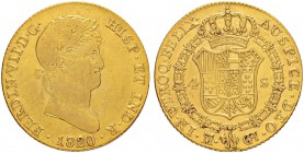 SPANIEN
Königreich
Fernando VII. 1808-1833. 4 Escudos 1820, GJ-Madrid. 13.51 g. Cayon 16350. Schl. 108. Fr. 312. Kleiner Randfehler / Minor rim nick...