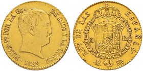 SPANIEN
Königreich
Fernando VII. 1808-1833. 80 Reales 1822, SR-Madrid. 6.72 g. Cayon 16282. Schl. 170. Fr. 321. Sehr schön / Very fine.