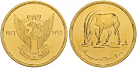 SUDAN
Republik 1956-
100 Pounds 1976 (1396 AH). 33.55 g. KM 72. Fr. 2. Selten. Nur 872 Exemplare geprägt / Rare. Only 872 pieces struck. FDC / Uncir...