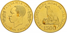 TANSANIA
1500 Shilingi 1974. Gepard. 33.68 g. KM 9. Fr. 1. FDC / Uncirculated.