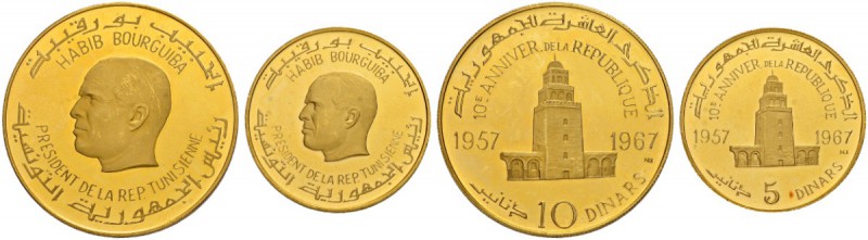 TUNESIEN
Republik. 10 Dinars 1967. 5 Dinars 1967. 10. Jahrestag der Republik. K...