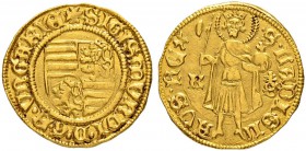 UNGARN
Sigismund, 1387-1437. Goldgulden o. J. (1431-1437), Kremnitz. Kammergraf Johannes Siebenlinder. 3.54 g. Pohl D2-34. Huszar 573. Fr. 10. Vorzüg...
