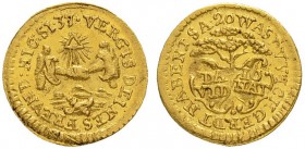 UNGARN
Kremnitz
Goldmedaille zu 1/4 Dukaten o. J. (um 1740). Stempel von Jeremias Roth von Rothenfels. VERGIS DEINES FREVND : NIC : SI . 37 . Strahl...